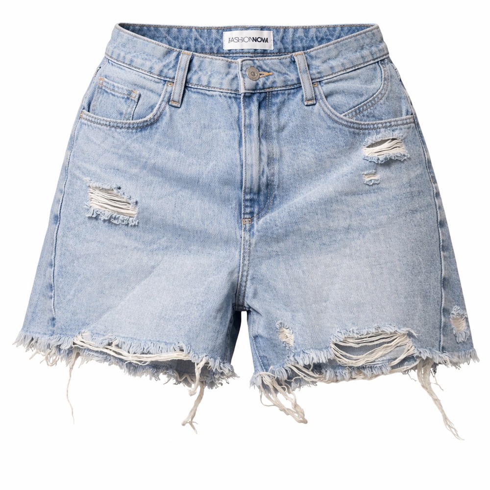 Fashion Nova Light Wash Distressed High-Rise Denim Shorts